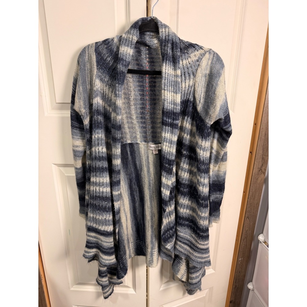 Knox Rose Blue Striped Open Front Waterfall Cardigan Sweater Womens XS Boho